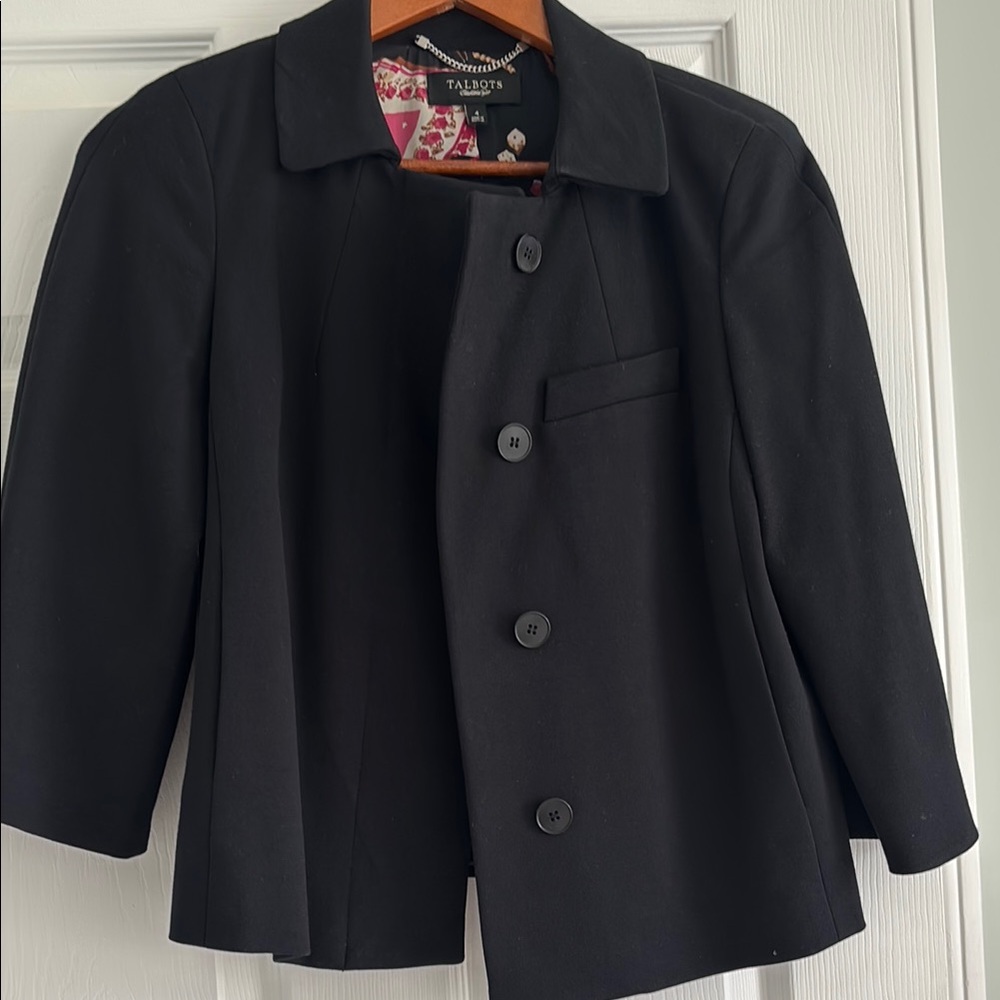 Talbots Black Blazer with 3/4 Sleeves and Tailored Fit